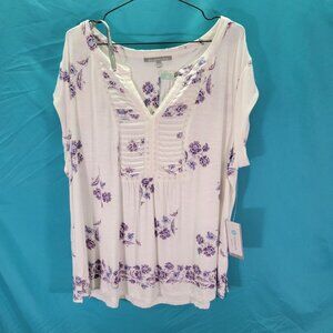 Daniel Rainn Stitch Fix Exclusive Womens V-Neck White Floral Top 2X